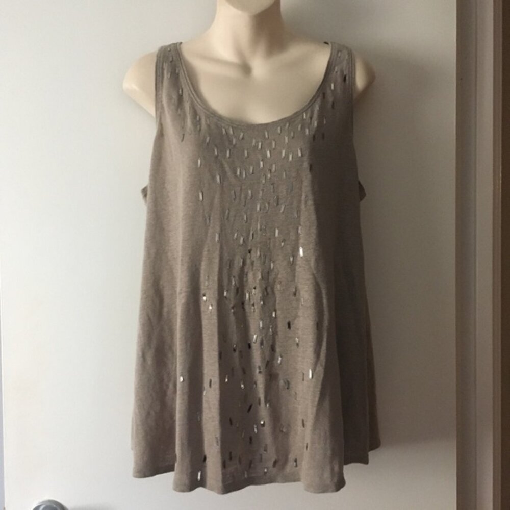 Eileen Fisher Taupe Linen Paillette Embellished Tank M - Picture 1 of 5